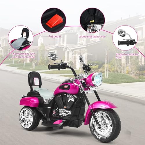 FANTASK Kinder Elektromotorrad mit verstellbarem Scheinwerfer, Dreirad Elektromotorrad mit Sound, Horn, Rückspiegel, Pedalen, Geschwindigkeit 2,5-3 km/h – Bild 6