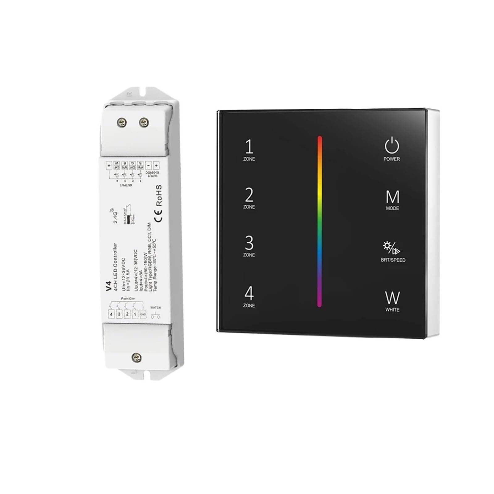 Panneau mural en verre T24 RGB RGBW tactile avec contrôleur de gradation PWM