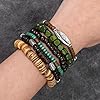 Ckhoid 43Pcs Punk Wooden Beads Bracelets, Gothic Bracelet Adjustable Punk Braided Leather Multilayer Grunge Bracelets, Wood Bangles Wristbands for Men, Commemorative Jewelry Gift #3
