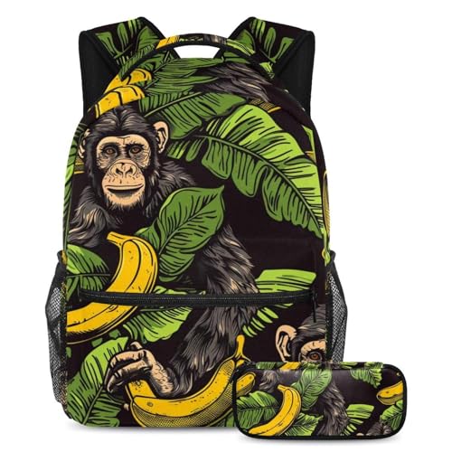 Cartable Gorilla Banana Leaves grand sac à dos trois pièces avec trousse scolaire