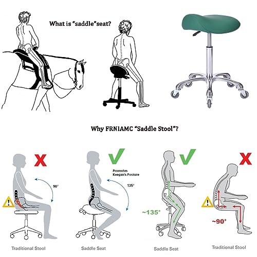 Image of Professional Saddle Stool with Wheels Ergonomic Swivel Rolling Height Adjustable for Clinic Dentist Beauty Salon Tattoo Home Office (Green)