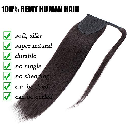 Elailite Ponytail Extension Real Human Hair Straight - Wrap Around Clip in Ponytail Remy Hair (#1B Natural Black, 18 Inch) - Image 4
