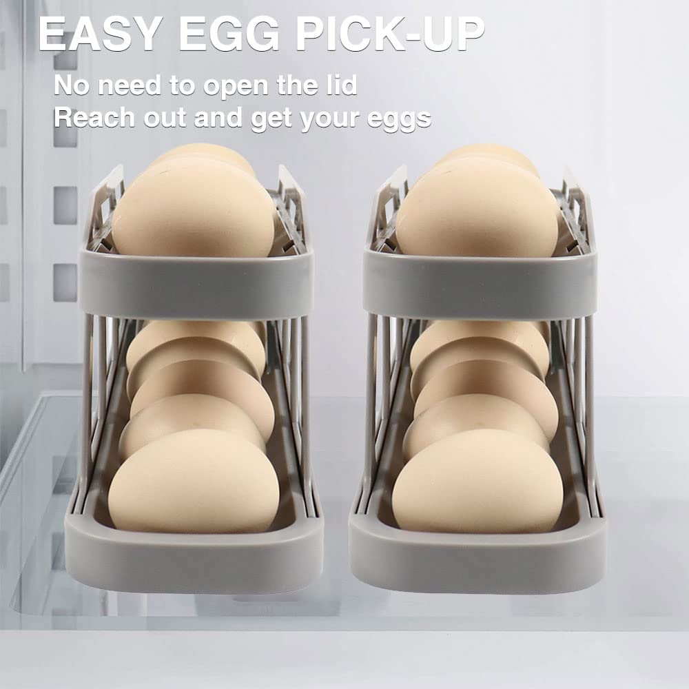 Portauova Per Frigorifero RISVOWO - Design A Rotolamento Automatico, Capacità 14 Uova, 2 Strati - Foto 10