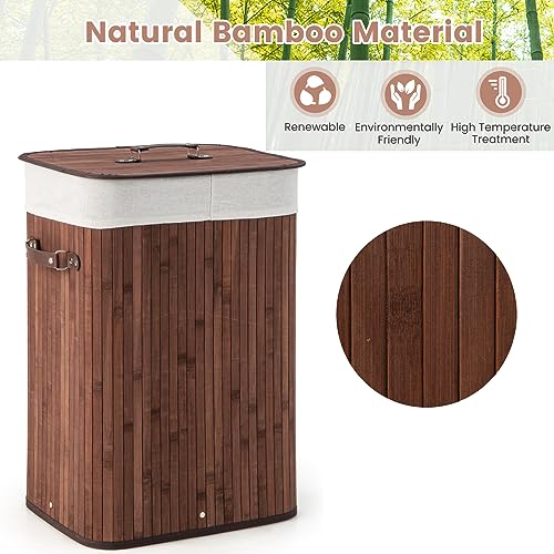 Multigot Bamboo Laundry Basket, 72L Clothes Storage Hamper with Removable Liner Bag & Lid, Portable Washing Room Basket for Laundry Room Bedroom (Coffee) - Image 4