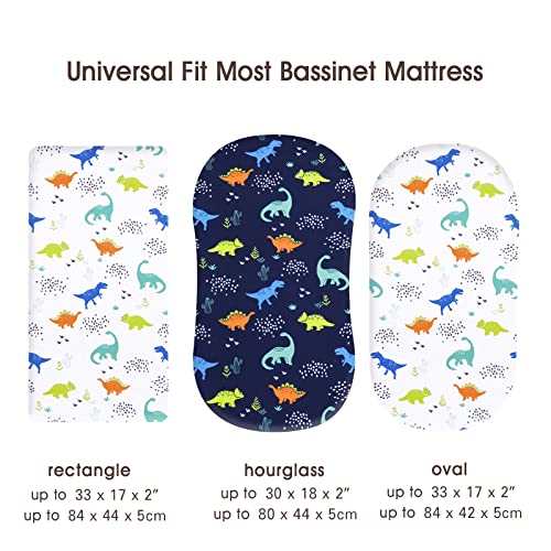 Image of PHF 3 Pack Soft Bassinet Sheets, Dinosaur Breathable Comfy Cradle Sheets for Baby Boys, No Slip Universal Fit for Most Cradle and Bassinet Mattress, Navy Dinosaur