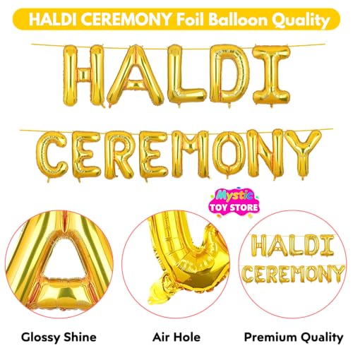 Image of Haldi Ceremony Banner Gold for Wedding Boys Girls Men Women Foil Balloon Decoration Decor Celebration Golden