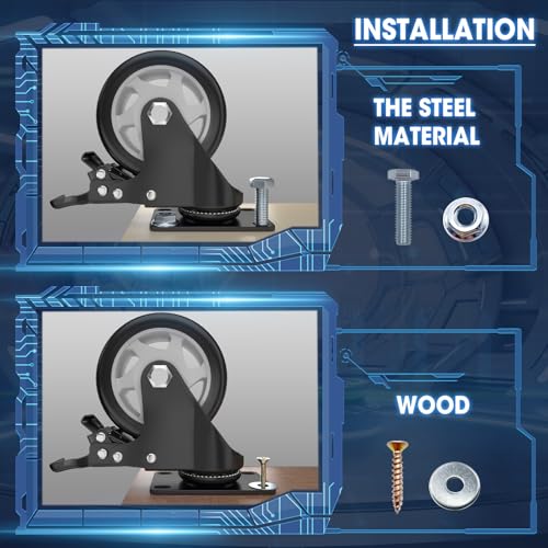 Image of 4 Inch Caster Wheels, Casters Set of 16, ASHGOOB Casters with Brake Heavy Duty, Industrial Locking Swivel Top Plate Castor Wheels for Workbench /Furniture /Cart. （AB Switch, Double Pedal Brake