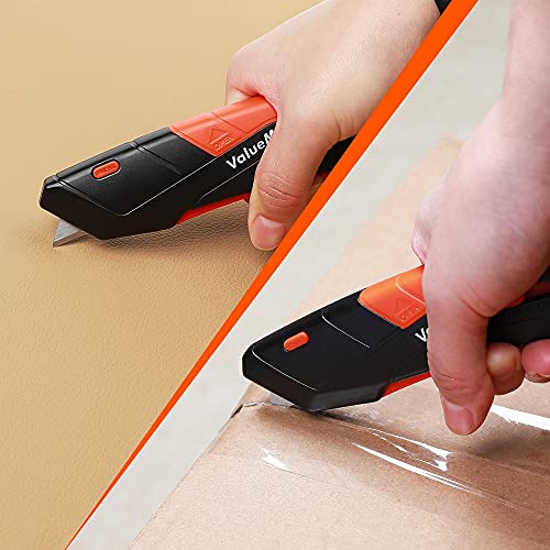Valuemax 2-Pack Box Cutter Knife, Self-Retracting 3-Position Locking Blade, Safety Sheath, Lanyard, Extra Blades Included #TOP6