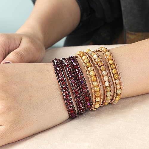 Image of KELITCH Turquoise Beads Bracelets Leather 3 Wrap Bracelet Handmade Women Heart Jewelry