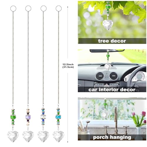 SevenFish 4pcs Crystal Suncatcher, Clear Heart Crystal Sun Catcher Hanging Rainbow Prisms Ball with Chain for Indoor Window Chandelier Garden Home Wedding Christmas Valentines Day Decor (Heart Shape)