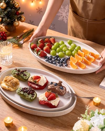 famiware Serving Platter, 16/14.6/12.9 Inch Serving Dishes for Entertaining, Party Serving Trays for Food, Buffet Oval Platters for Food, Large Plates for Bread Turkey Cheese Appetizer, Matte White