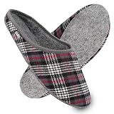  filsko® - Hausschuhe Herren - Hausschuhe Damen - Filzpantoffeln - perfekt bei kalten Fußböden - Dicke Filzlaufsohle - Federleicht nur 170g - Grau Kariert - 39 EU