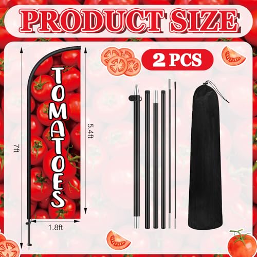 Image of Remagr 2 Pack Tomatoes Feather Flag 7 ft Advertising Swooper Flag Sign Windless Tomatoes Banner with Pole Kit and Ground Stake for Businesses Restaurants Outside Ground