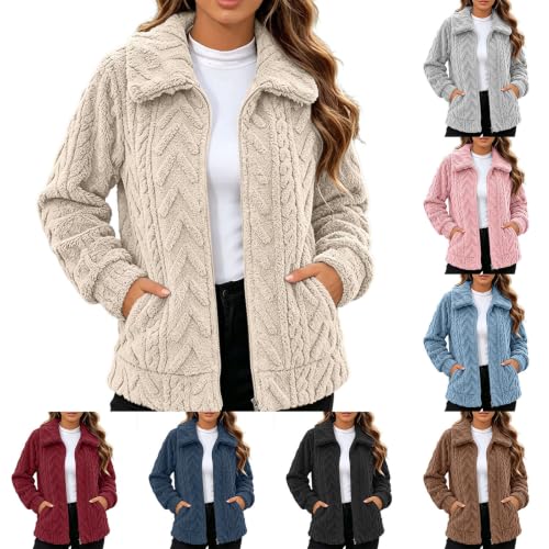 Winter Fleece Jacket For Women 2026 Zipper Sherpa Fuzzy Coat With Pockets - image 1