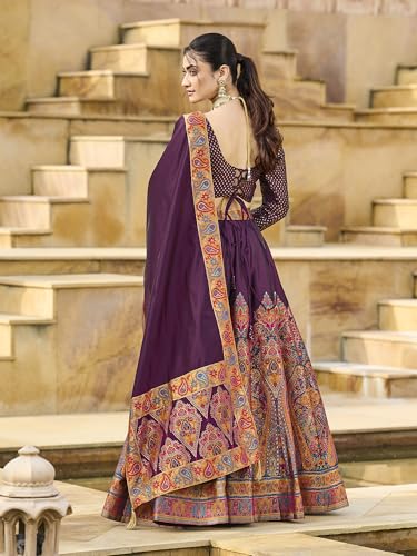 Image of PURVAJA Women's Jacquard Semi-Stitched Lehenga choli