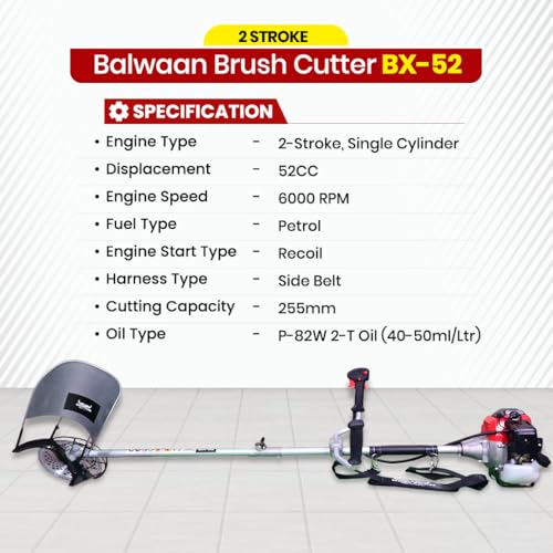 Image of Balwaan Krishi Brush Cutter | 52cc 2 Stroke Side Pack Machine | BX-52 | with Extra Power Torque Engine | 80T & 3T Blade, Tap n Go | Weed Cutter Machine for Agriculture & Gardening