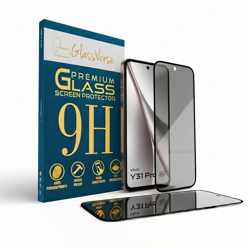 Image of GlassVerse Privacy Tempered Glass for Vivo Y31 Pro 5G | Anti Spy Screen Protector, 9H Hardness, Edge to Edge, Case Friendly, Hassle-less Installation Kit Included. (Pack of 1)