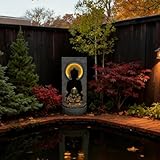 35.43" Zen Buddha Outdoor Fountain with Hollow Center β Zen Fountain Waterfall Feature for Garden, Patio & Yard β Soothing Sound, Warm LED Lights, Durable Weather-Resistant Decor