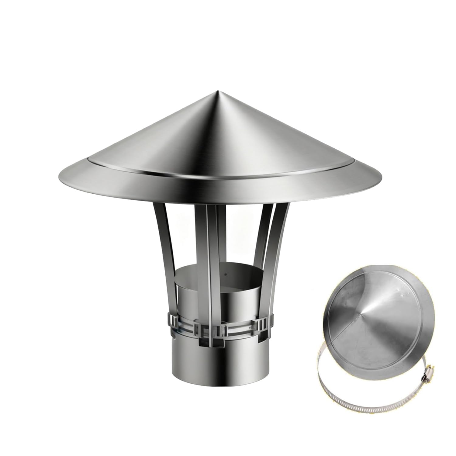 Adjustable Roof Rain Cap, 201 Stainless Steel Tapered Top Chimney Cover with Gloves 6 11 15 cm, House Kitchen Garage Attic Exhaust Dryer Vent Cap, Chimney Flue Protector Cowl(12cm)