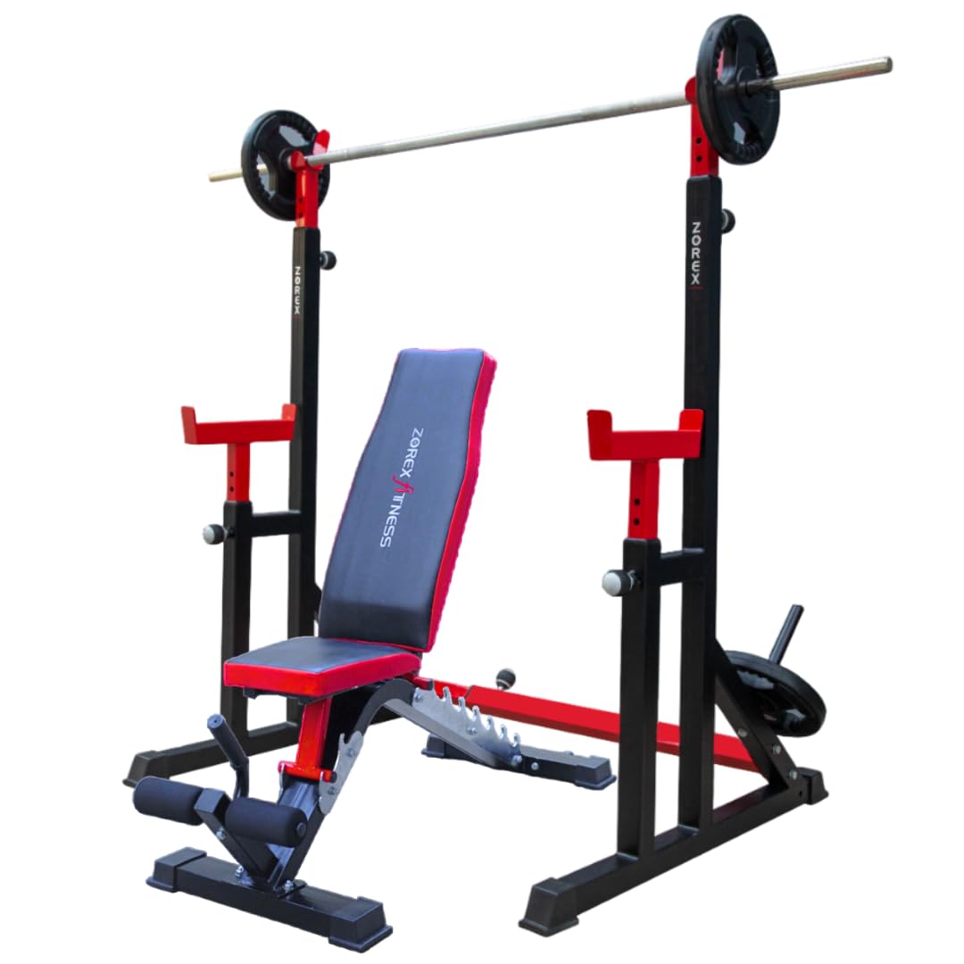 Zorex Fitness ZF-401 Commercial Bench with ZF-114 Premium squat stand combo weight stand for home gym, bench press for home gym gym stand for home workout, gym bench press for home workout squat rack Red & Black-image-33