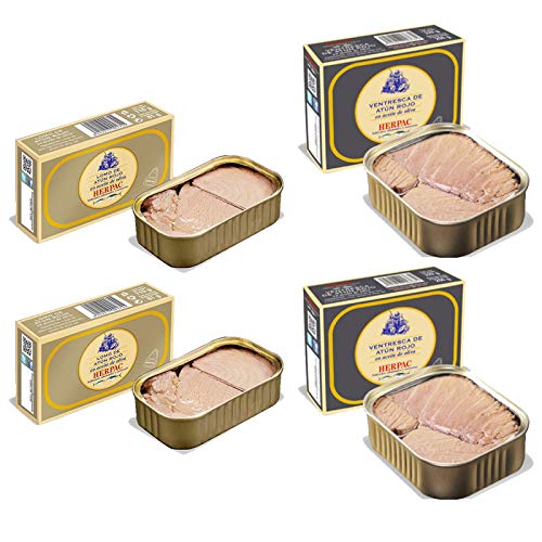 Conservas de Lomo y Ventresca de Atun Rojo - Latas de 320 gr - Mezclanza Herpac (Pack de 4 latas)