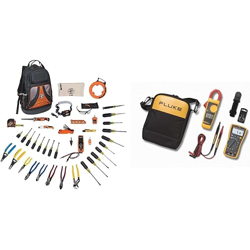 Klein Tools 80141 Hand Tools Kit includes Pliers, Screwdrivers & Fluke 117/323 Kit Multimeter and Clamp Meter Combo Kit For Residential And Commercial Electricians, AC/DC Voltage