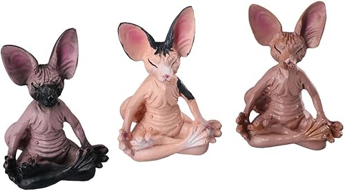hobbyme Paquete de 3 estatuas de gato de Sphynx para decoración de habitación, estatua de gato Esfinge para decoración del hogar, escultura