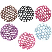 6Pcs Rhinestone Bun Cover Crochet Snood Hair Net Handmade Knit Mesh Fabric Hair Bun Net for Women Girls Ballet Dance Skating Random Color
