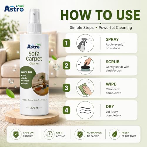 Image of Astro Plus+ Sofa & Carpet Cleaner Spray 200ml | Multi-Purpose Upholstery Stain Remover for Sofa, Carpet, Curtains, Mattress & Fabric Surfaces | Deep Cleaning Foam with Fresh Fragrance | Easy-to-Use