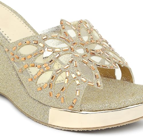 Image of Action Women's Butterfly Crystal Embellished Clear Stiletto Sandals| Gold Glitter Heel| Height| Copper