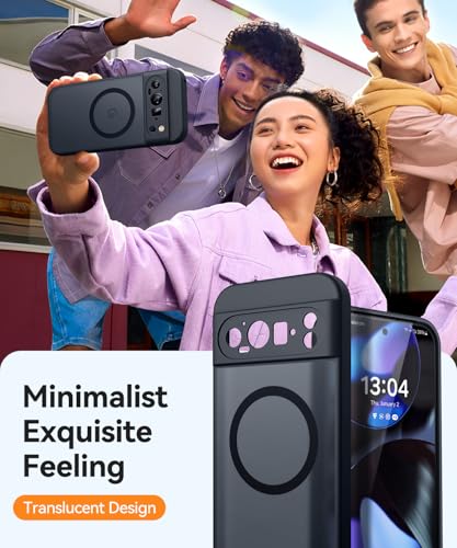 CANSHN Magnetic for Google Pixel 9 Pro Case(6.3 Inch), Upgraded [Full Camera Protection] [Compatible with Magsafe] [Translucent Matte] Shockproof Protective Phone Cover, Black