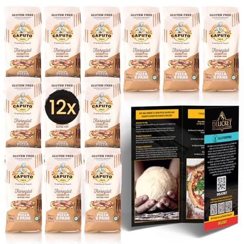 DELICRET - 12x1kg Caputo Mehl glutenfrei fioreglut - bestens geeignet als Pizzamehl + Rezeptguide mit Schritt für Schritt Anleitung