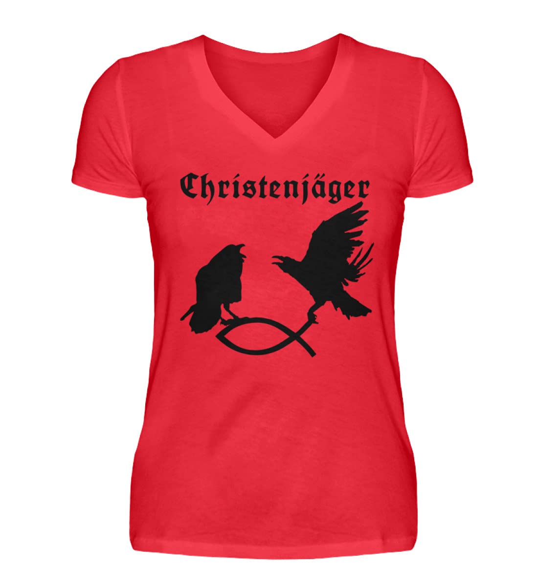 T-Shirt Odins Raben Hugin Munin Motif Mythologie Nordique Col V Femme S
