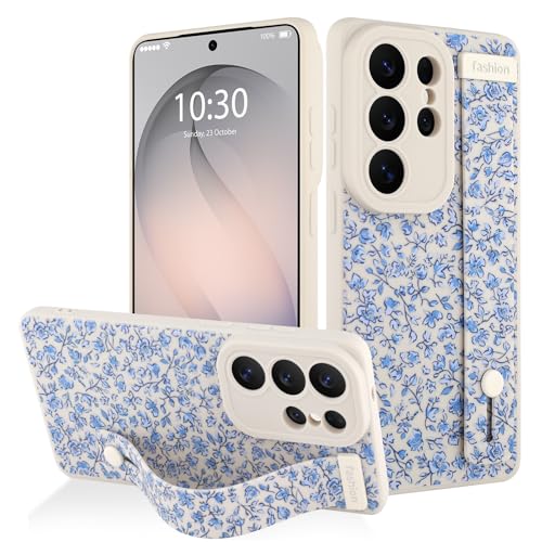 AIGOMARA for Samsung Galaxy S26 Ultra Case with Strap, Bule Flower Design