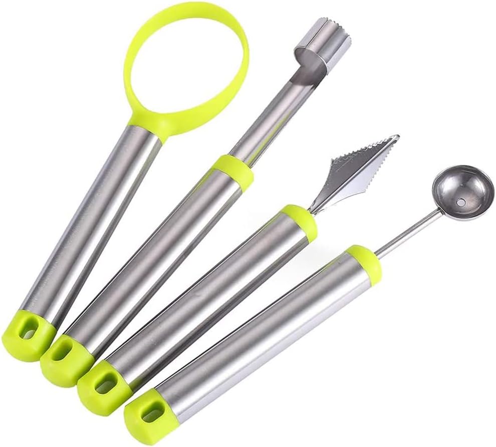 KASTWAVEFruit Tool Set, Melon Baller, Fruit Corer, Fruit Scoop, Fruit Carving Knife, 4 pcs Food Grade Stainless Steel Kitchen Helper Set