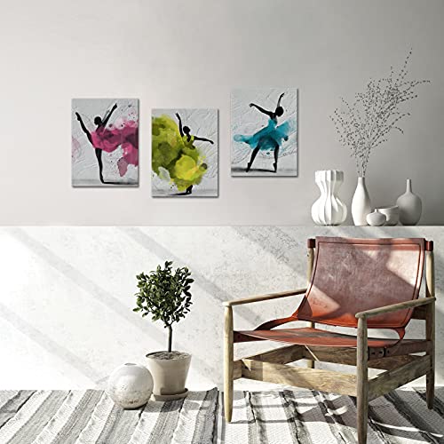 Apicoture Girl Dance Canvas Wall Art - Abstract Ballerina Dancer Watercolor Painting Canvas Prints Artwork For Girl Dancing Room Wall Decor 12X16Inchx3Pcs #TOP1