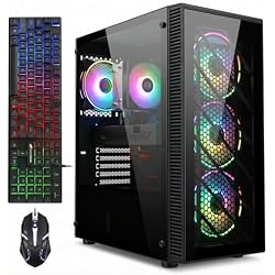 STGAubron Gaming PC Computer Desktop,AMD Ryzen 5 5500 up to 4.2GHz, Radeon RX 580 8G, 16G DDR4, 512G SSD, WiFi 6 5G & BT 5.2, RGB Fan x4, Windows 11 Home