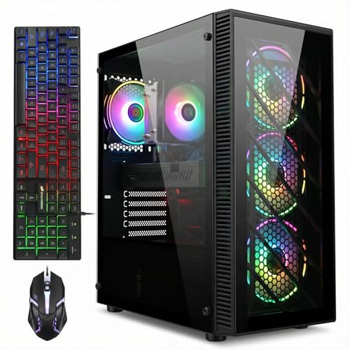STGAubron Gaming PC Computer Desktop,AMD Ryzen 5 5500 up to 4.2GHz, Radeon RX 580 8G, 16G DDR4, 512G SSD, WiFi 6 5G & BT 5.2, RGB Fan x4, Windows 11 Home