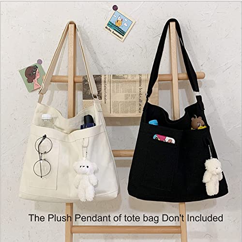 Kehpish Economical Cotton Tote Bag, Reusable Womens Canvas Tote Bag With 3 External Pocket, Top Zipper Closure White #TOP2
