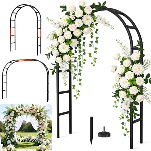 Fecita Thickened Rustproof Garden Arch Metal Trellis for Climbing Plants Outdoor, Wedding Arch Garden Arbor Frame Archway 4.9 x8.1 or 7.9 x6.7Ft Flower Arches for Bridal Party Decoration (Black)