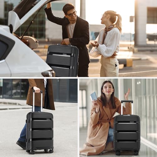 Kono Carry On Luggage 20 Inch Expandable 22x14x9 Airline Approved Hard Shell Travel Trolley 4 Spinner Wheels Lightweight Polypropylene Suitcase with TSA Lock, Black2