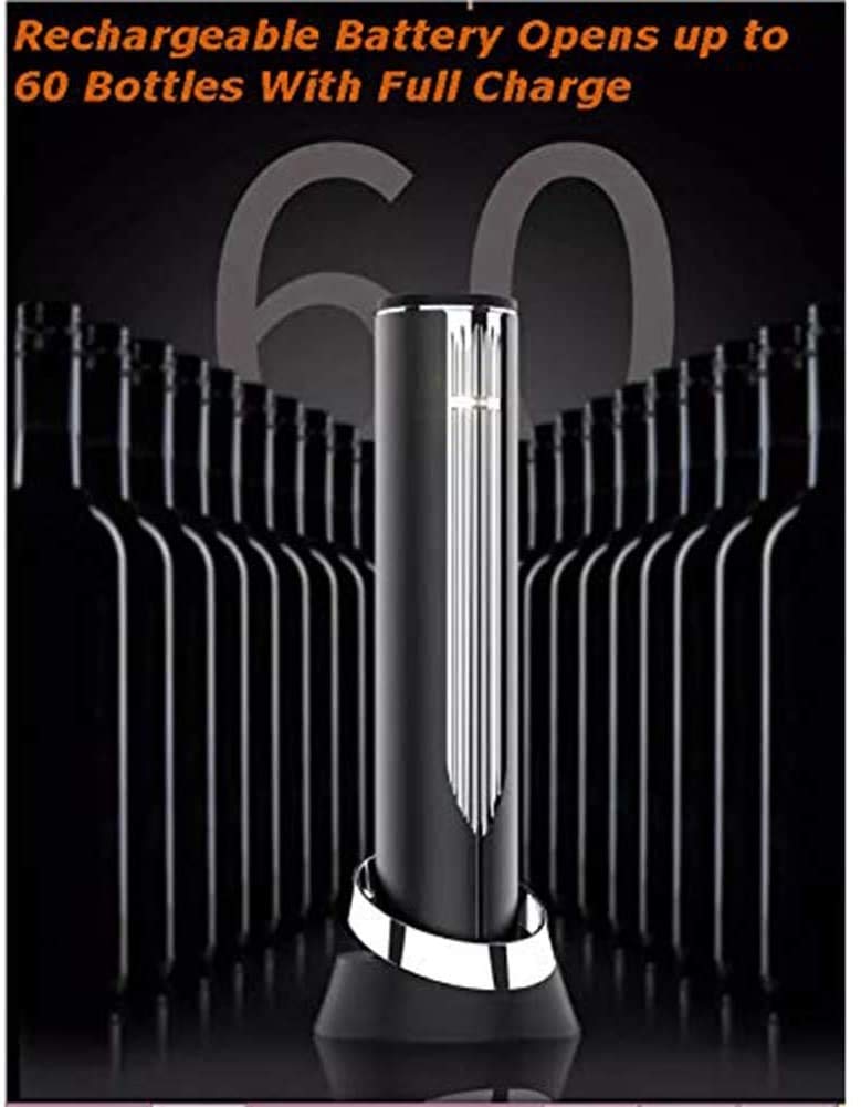 Abridor de vinos eléctricos, abrelatas automáticos del sacacorchos de la Botella de Vino eléctrico con Cortador de lámina, abridores de vinos Recargables USB (Elegante Negro)