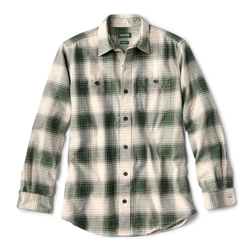 Orvis Perfect Flannel Shirt for Men - 100% Brushed Cotton Long Sleeve Men’s Flannel Shirt with Faux-Suede Trim