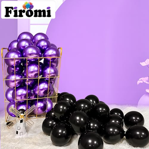 Image of Firomi Small Black Balloons 5-inch 100 Pack (with 2 Ribbons) | Helium Metallic Shiny Round Black Thicken Latex Balloon for Wedding Birthday Party