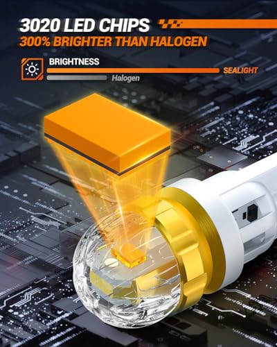 Image of SEALIGHT 194 LED Light Bulb Amber Yellow 168 T10 W5W 2825 Super Bright 360 LED Replacement Bulbs 3020SMD for License Plate Light, Dome Light, Map Light, Courtesy Light, Side Marker Lights, Pack of 6