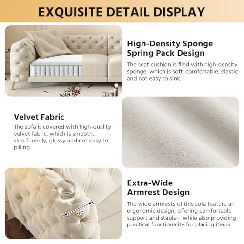 Image of KCGKCG 97.7 inch Sleeper Sofa Bed, Velvet Sectional Couches for Living Room /Bedroom, 3 in 1 Pull Out Couch Bed, Convertible Sectional Couch loveseat Sofa with Movable Ottoman, Beige