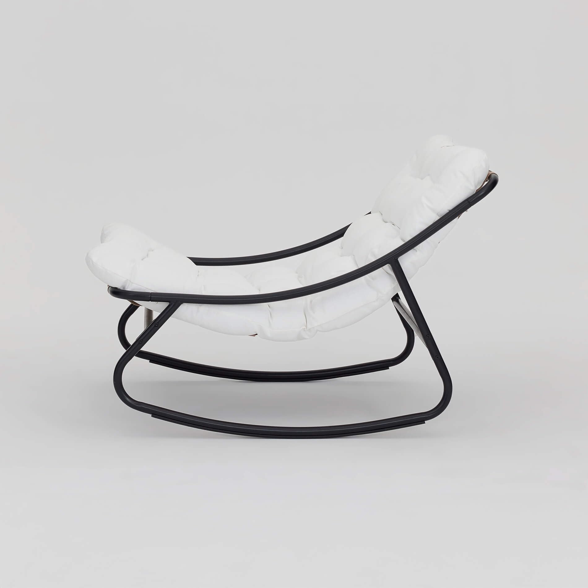 Rebecca Mobili Sillón Mecedora Grande, Silla Relax de Exterior, Gris Blanco, Acero Poliéster, para Interior o Exterior, Cojín Acolchado Alto - Dimensiones AxAnxFon: 74 x 78 x 101 cm - Art. RE7180
