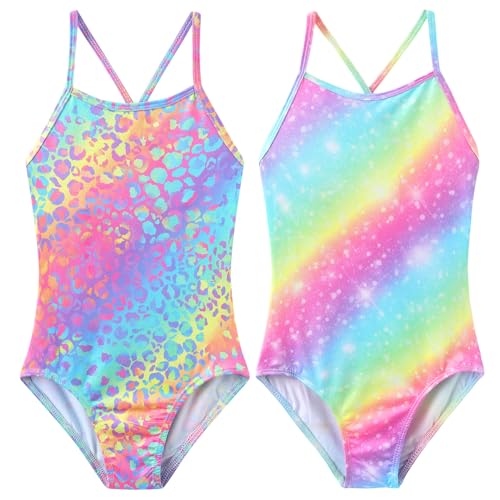 Image of iLover Girls Sparkle One Piece Swimsuits Crossback Swimwear Beach Bathing Suit with Adjustable Strap 4-10 Years