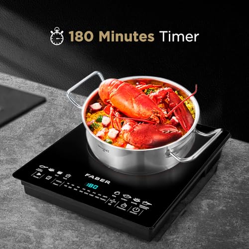 Image of Faber Remo 1800W Induction Stove | 8 Auto-Cook Functions, Auto Pan Detection, Preset Timer, Overheat Protection | Shock-Proof Body, Black Crystal Glass, Soft-Touch Control, LED Display
