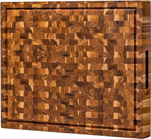 Extra Large End Grain Butcher Block Cutting Board [2" Thick] Made of Teak Wood and Conditioned with Beeswax, Linseed & Lemon Oil. 24" x 18" by Ziruma